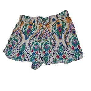 Zara Bohemian Printed Shorts Womens Size XL Lightweight  Smocked Waist Tassels